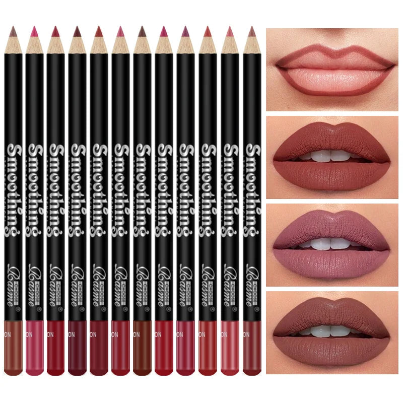Set di 12 rossetti a lunga durata con matita per labbra professionale e lucidalabbra opaco Make Up