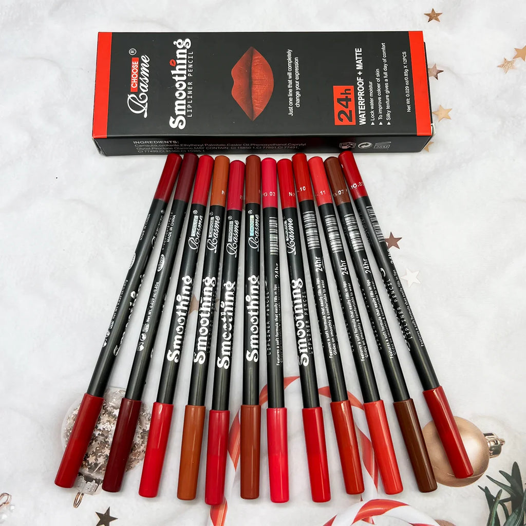 Set di 12 rossetti a lunga durata con matita per labbra professionale e lucidalabbra opaco Make Up