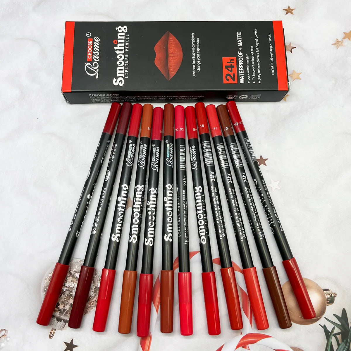 Set di 12 rossetti a lunga durata con matita per labbra professionale e lucidalabbra opaco Make Up