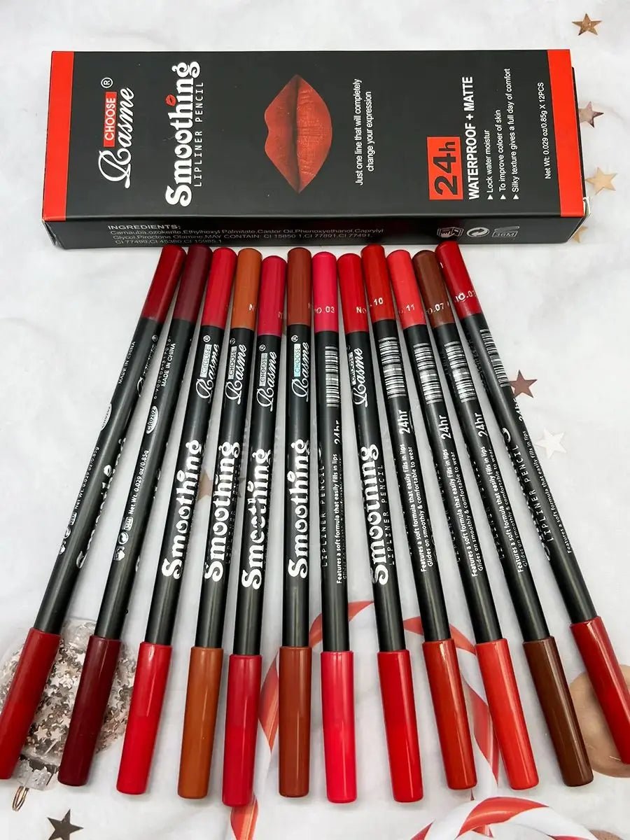 Set di 12 rossetti a lunga durata con matita per labbra professionale e lucidalabbra opaco Make Up