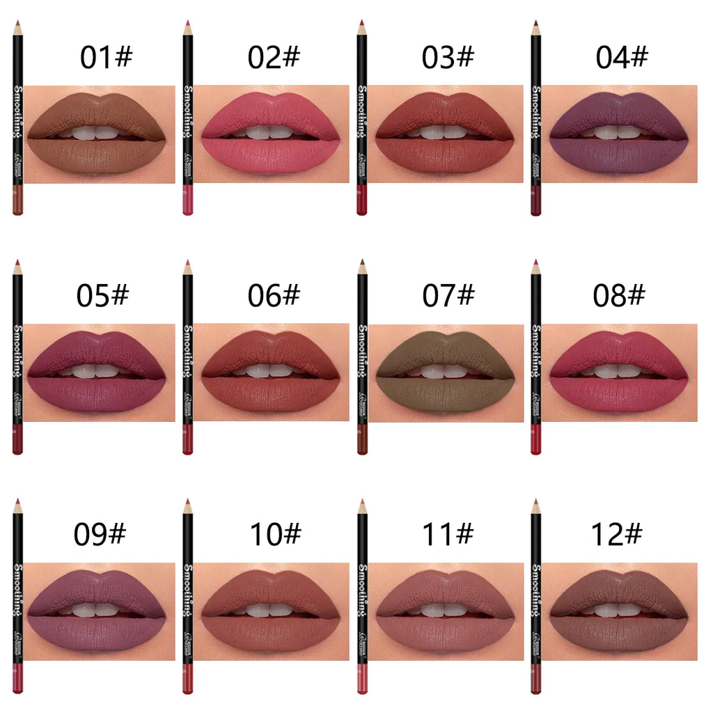 Set di 12 rossetti a lunga durata con matita per labbra professionale e lucidalabbra opaco Make Up