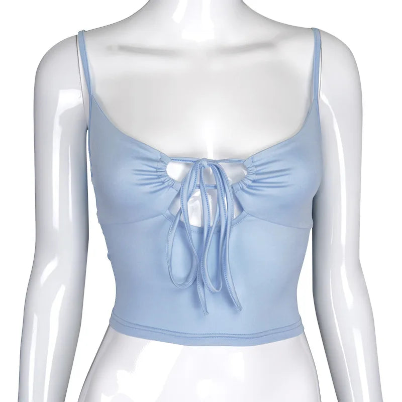 Top in tinta unita di moda da donna plissettata Y2k Crop Top
