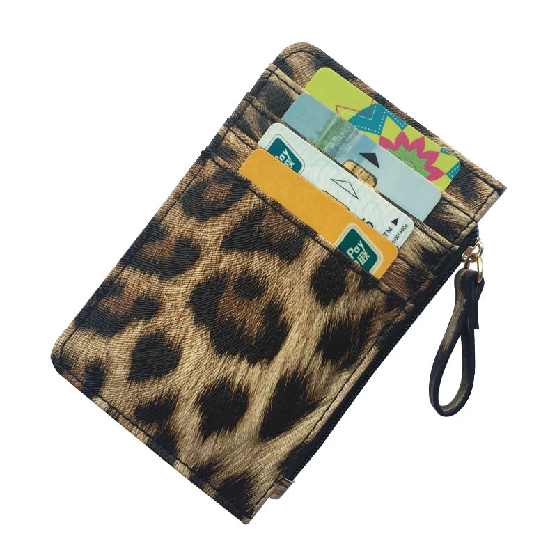 Nuovo portafoglio sottile in pelle con motivo leopardo per donne Portamonete con cerniera piccola