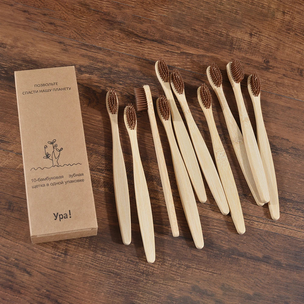 10 pezzi set di spazzolini da denti di bambù naturali setole morbide ecologici cura orale dentale