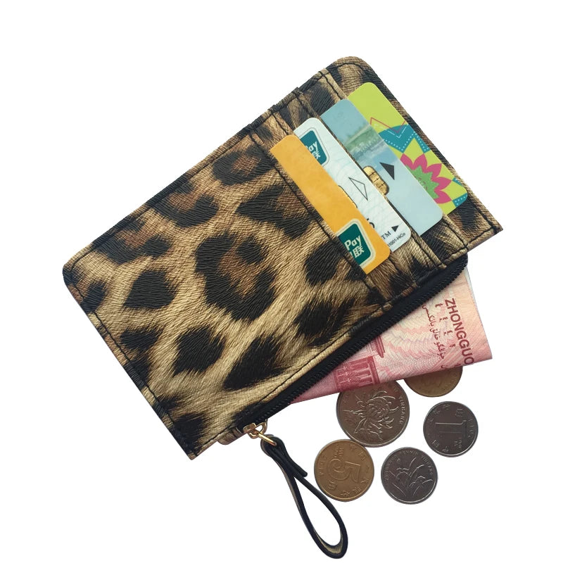 Nuovo portafoglio sottile in pelle con motivo leopardo per donne Portamonete con cerniera piccola