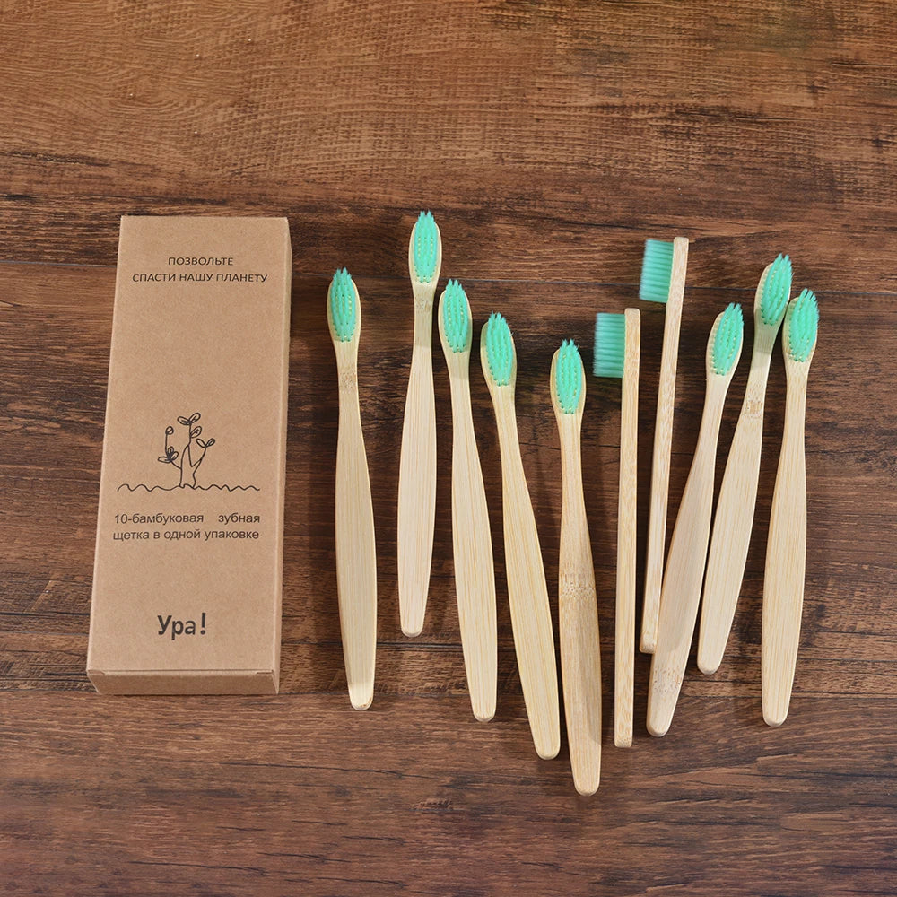 10 pezzi set di spazzolini da denti di bambù naturali setole morbide ecologici cura orale dentale