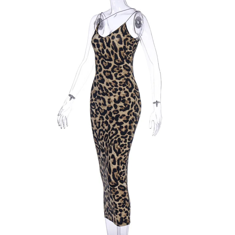 Abito con Stampa leopardata senza maniche scollo a V