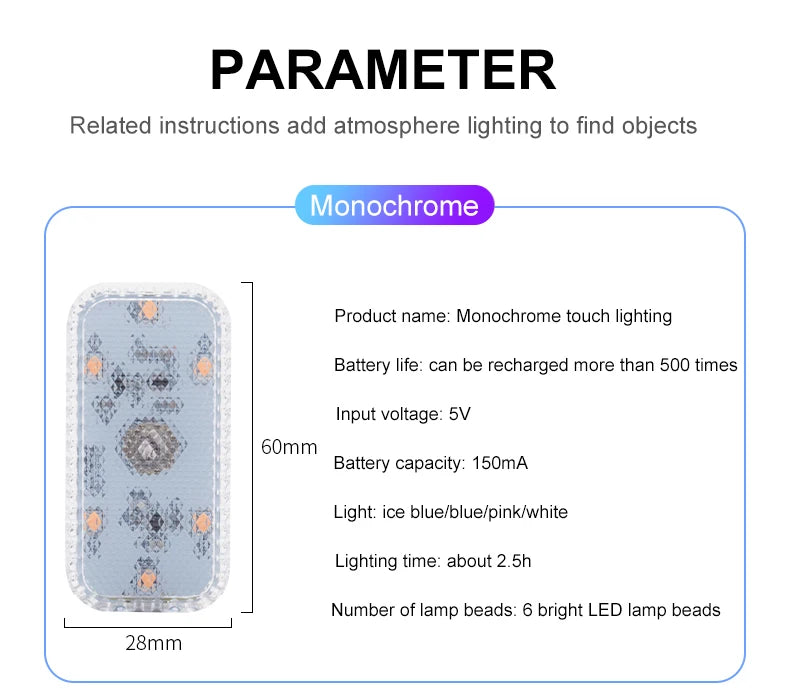 LED Touch Light Mini Wireless Auto Illuminazione per interni Ricarica USB