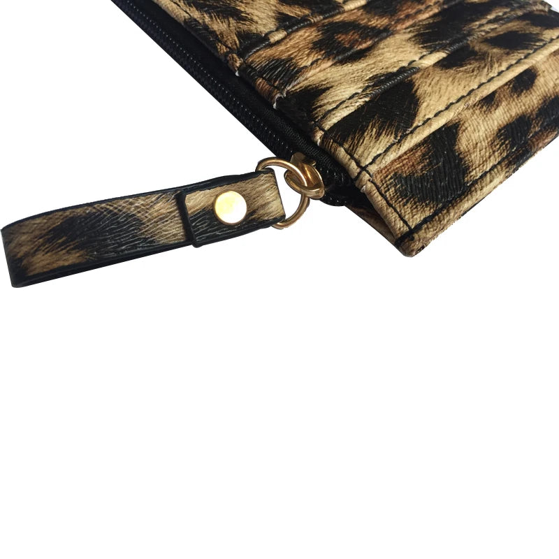 Nuovo portafoglio sottile in pelle con motivo leopardo per donne Portamonete con cerniera piccola