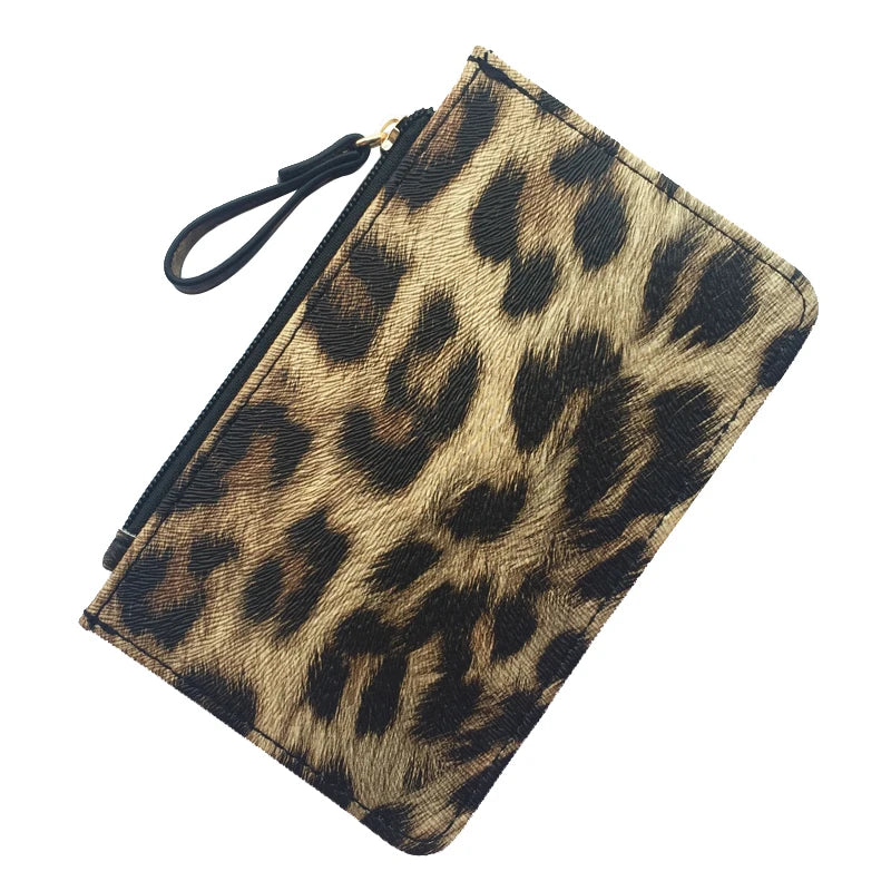 Nuovo portafoglio sottile in pelle con motivo leopardo per donne Portamonete con cerniera piccola