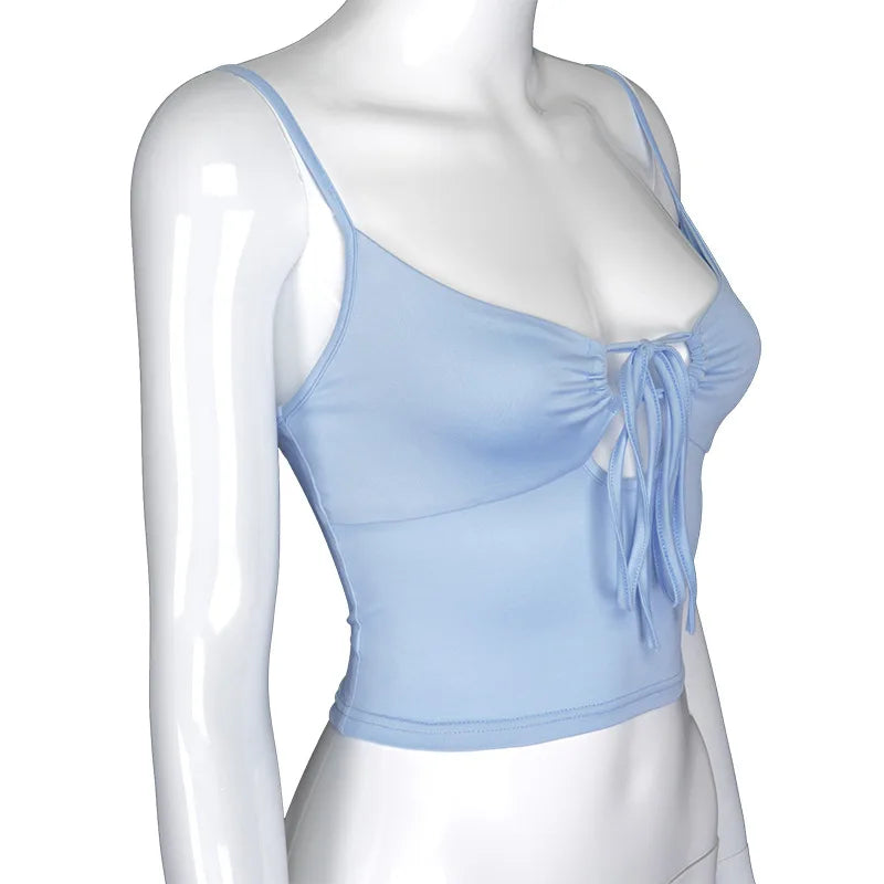 Top in tinta unita di moda da donna plissettata Y2k Crop Top