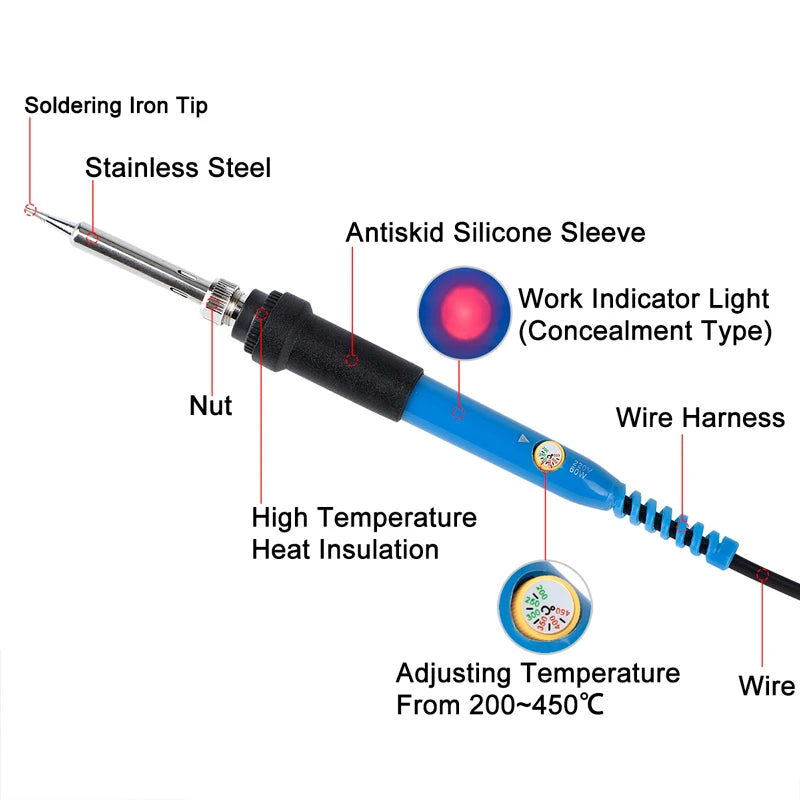 🇺🇸JCD 220V 60W Saldatore elettrico a temperatura regolabile di qualità Kit completo