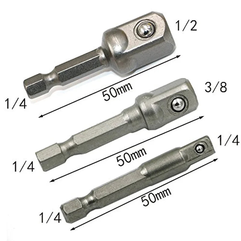 Set di adattatori cromati Stelo esagonale 1/4” 3/8” 1/2” Punte di estensione Set di barre Utensili elettrici TF003