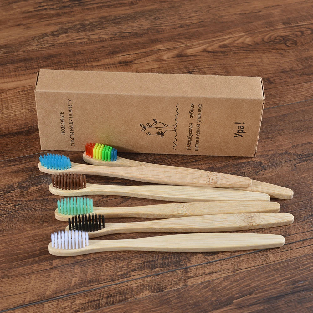 10 pezzi set di spazzolini da denti di bambù naturali setole morbide ecologici cura orale dentale