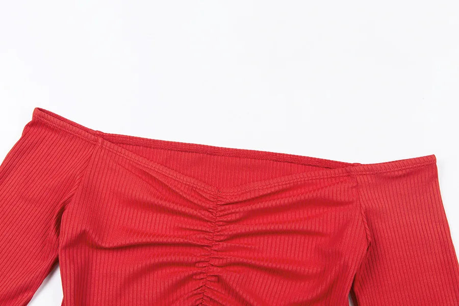T-shirt da donna sexy manica lunga con spalle scoperte tinta unita
