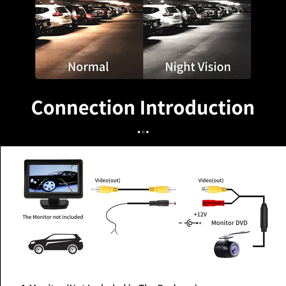 Hippcron Telecamera posteriore per auto 4 LED Visione notturna Reverse Monitor di parcheggio Impermeabile 170 gradi HD Video