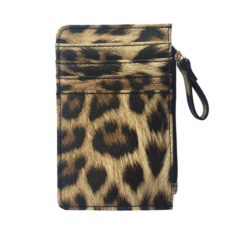 Nuovo portafoglio sottile in pelle con motivo leopardo per donne Portamonete con cerniera piccola