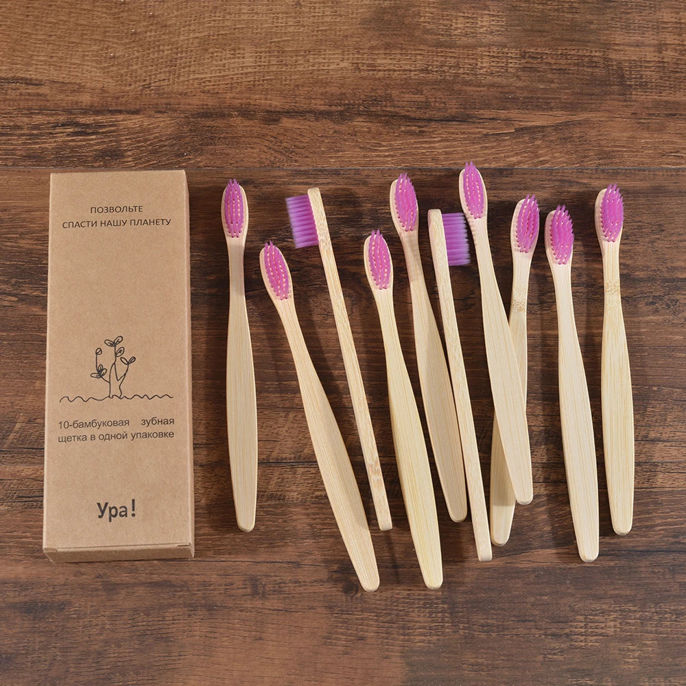 10 pezzi set di spazzolini da denti di bambù naturali setole morbide ecologici cura orale dentale