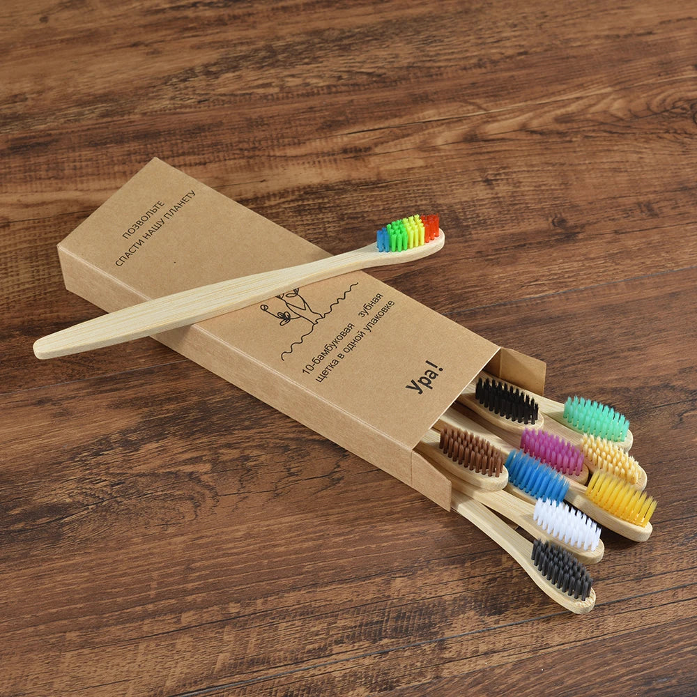 10 pezzi set di spazzolini da denti di bambù naturali setole morbide ecologici cura orale dentale