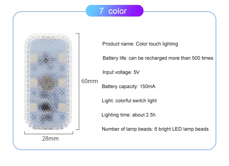 LED Touch Light Mini Wireless Auto Illuminazione per interni Ricarica USB