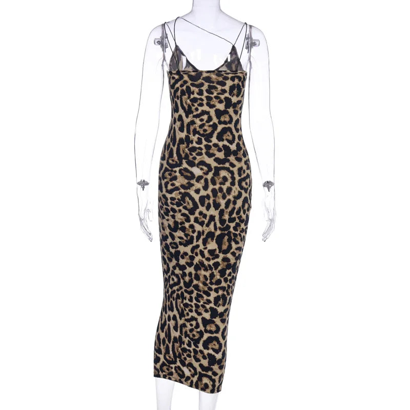 Abito con Stampa leopardata senza maniche scollo a V