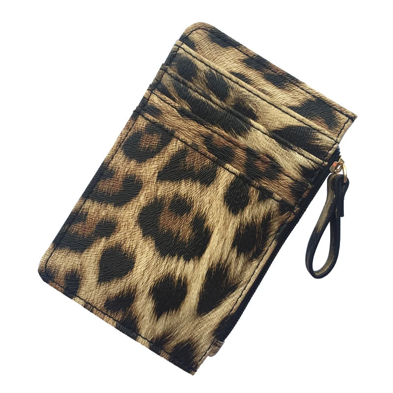 Nuovo portafoglio sottile in pelle con motivo leopardo per donne Portamonete con cerniera piccola