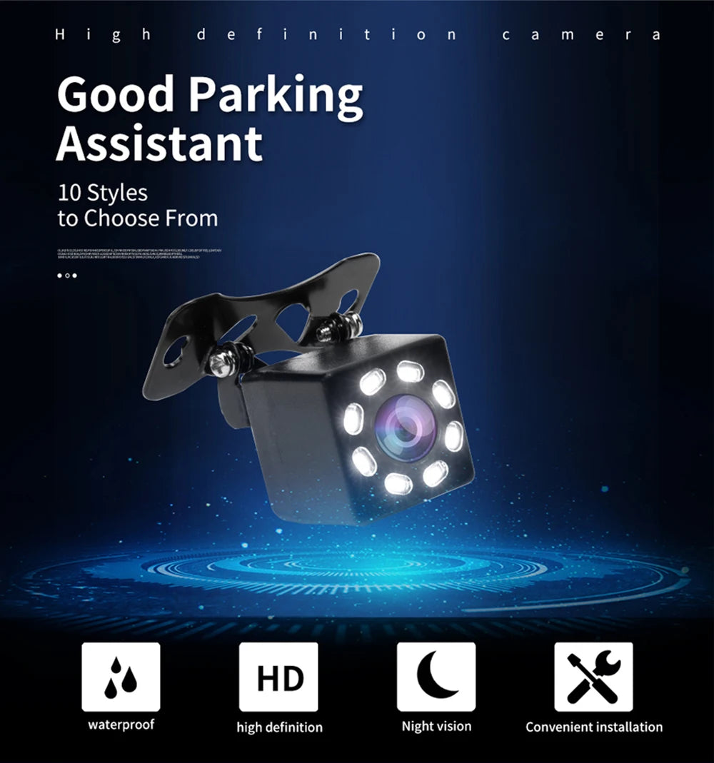 Hippcron Telecamera posteriore per auto 4 LED Visione notturna Reverse Monitor di parcheggio Impermeabile 170 gradi HD Video