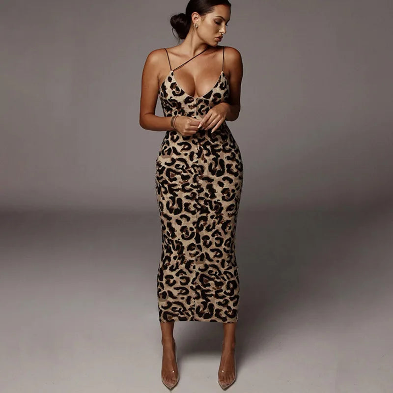 Abito con Stampa leopardata senza maniche scollo a V