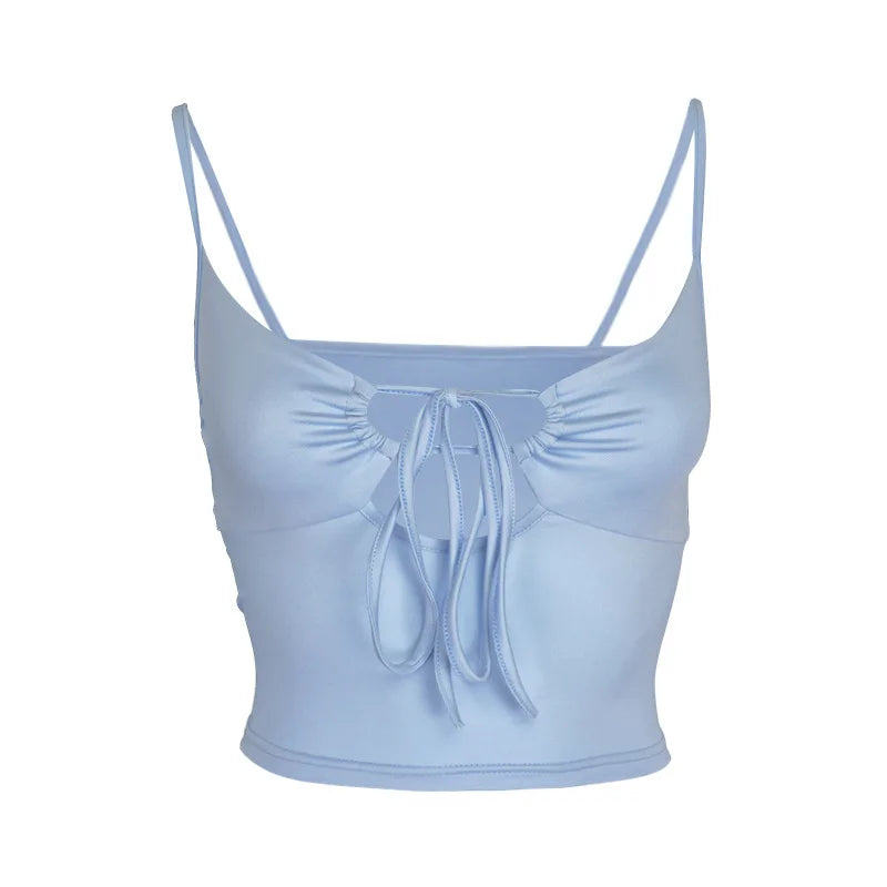 Top in tinta unita di moda da donna plissettata Y2k Crop Top