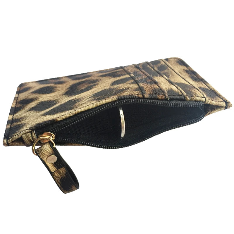 Nuovo portafoglio sottile in pelle con motivo leopardo per donne Portamonete con cerniera piccola
