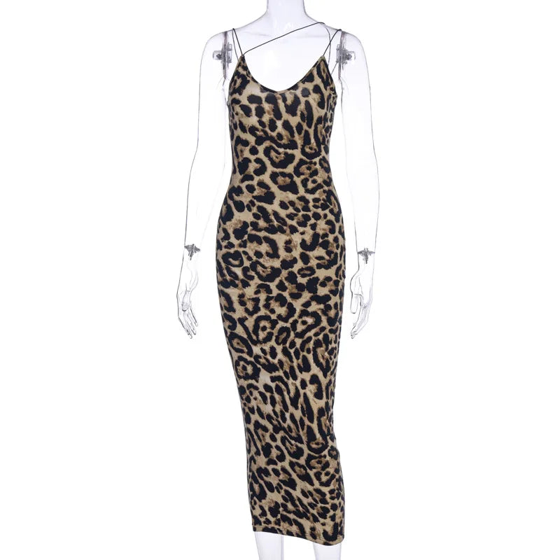 Abito con Stampa leopardata senza maniche scollo a V
