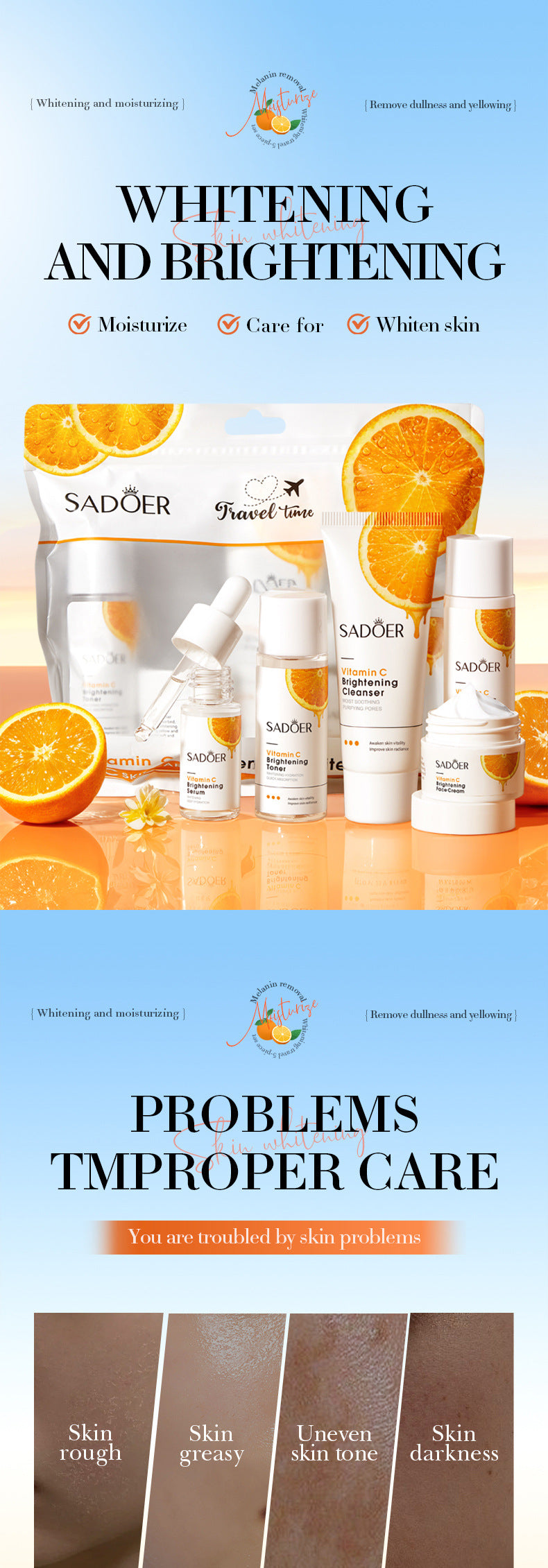 5 pezzi Set viso alla vitamina C per idratare, sbiancare e schiarire, con acido ialuronico