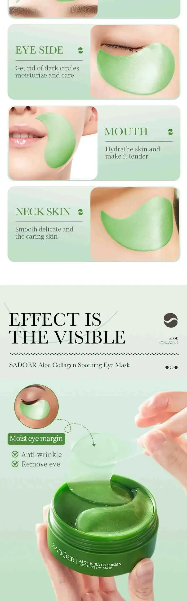 60 pz maschera per gli occhi ad aloe vera anti occhiaie, antirughe e per le borse