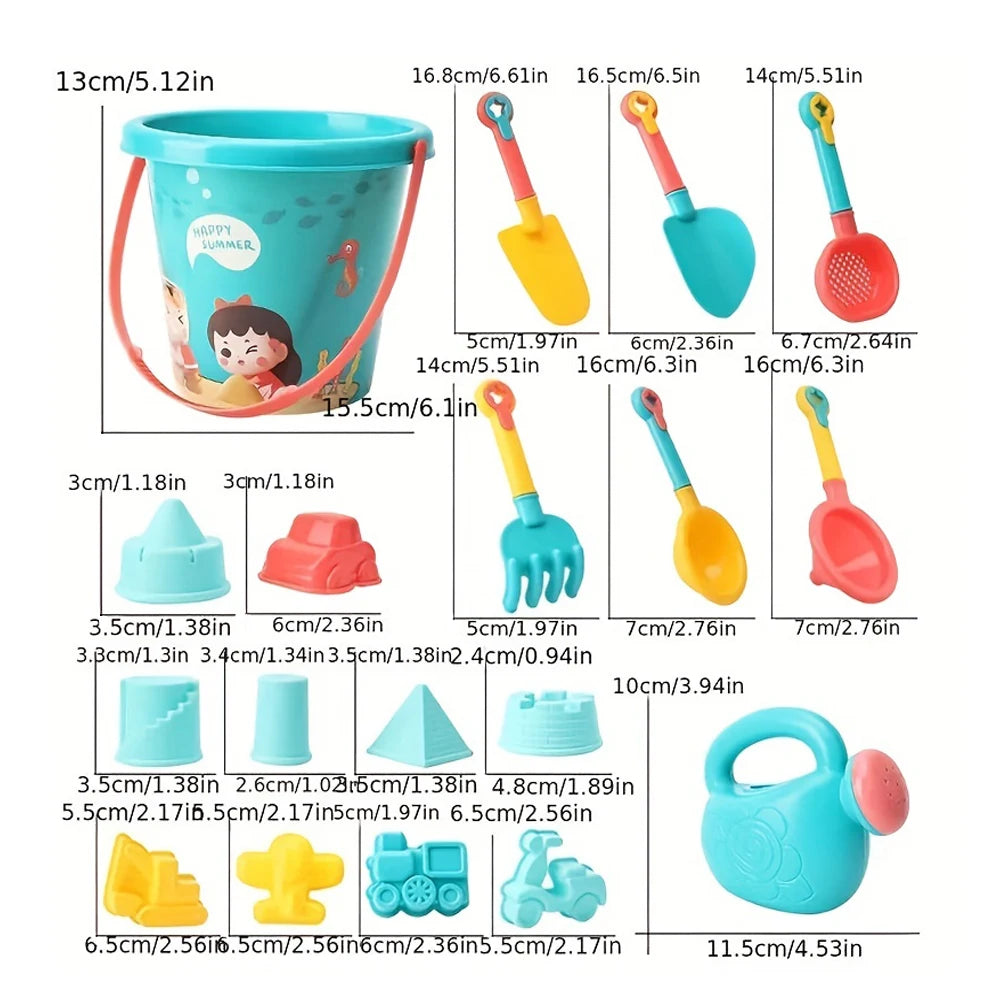 Set di giocattoli da spiaggia da 18 pezzi in plastica resistente