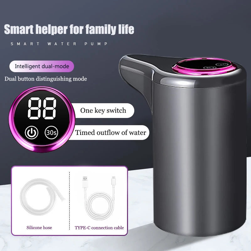 Distributore d’acqua elettrico, distributore automatico domestico intelligente per acqua in botte e purificata, ricarica USB