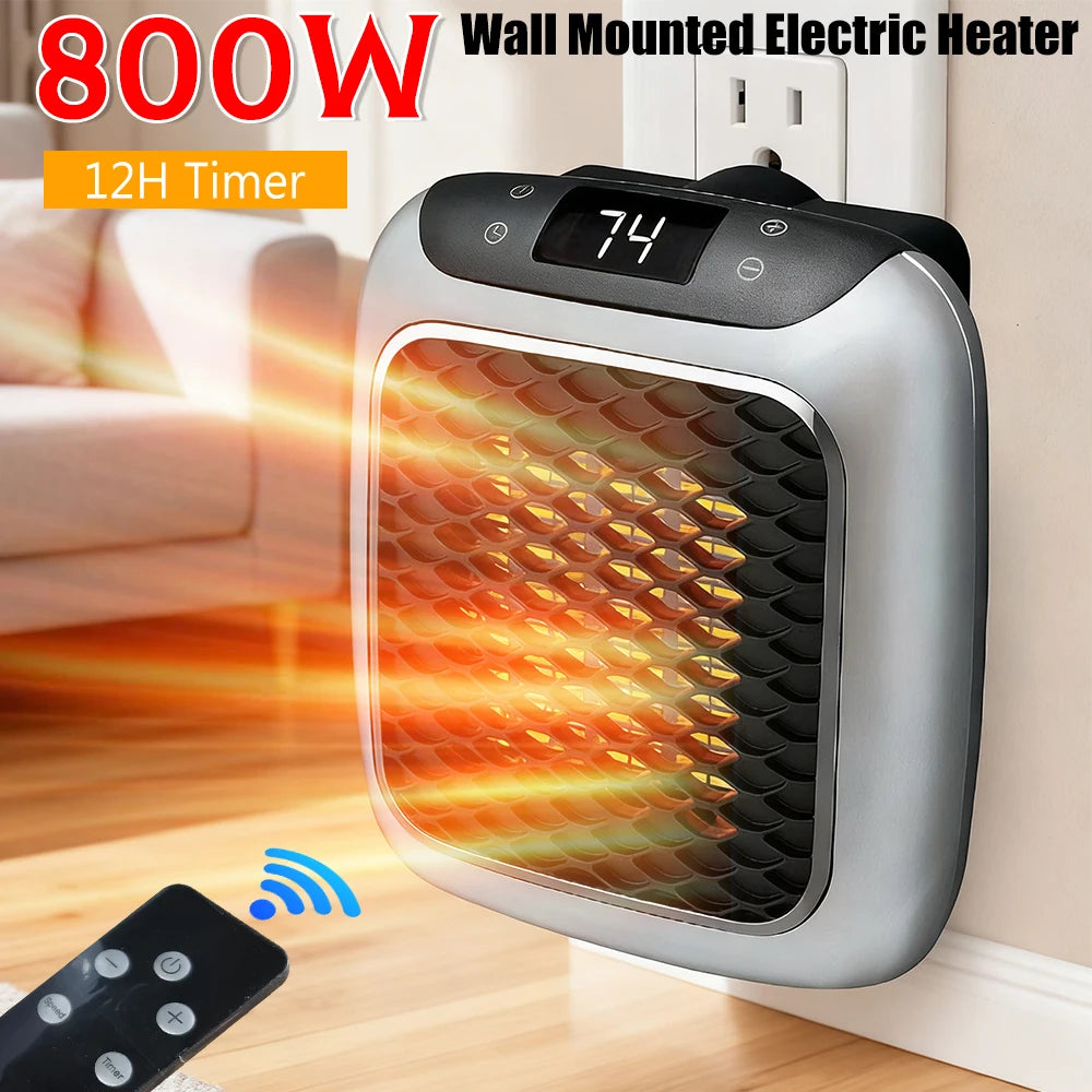 Riscaldatore elettrico portatile Presa a parete Piccolo riscaldatore con termostato regolabile, timer programmabile di 12 ore, spegnimento automatico