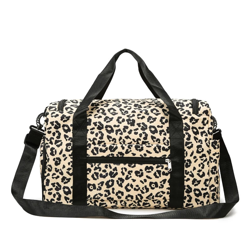 Classica borsa da viaggio di grande capacità con stampa leopardata con tasche multiple e scomparto per scarpe