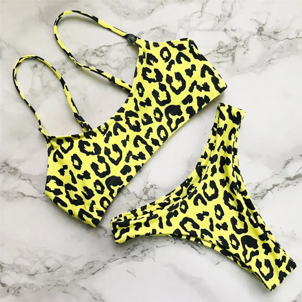 Set Costume leopardato da bagno brasiliana Donna