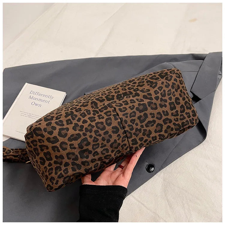 Borsa a tracolla da donna in tessuto morbido alla moda Borsa a tracolla da donna con stampa leopardata di grande capacità