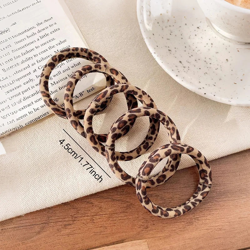 5/10 pezzi Molla per capelli elastica con stampa leopardata con alta tensione e senza cucitura