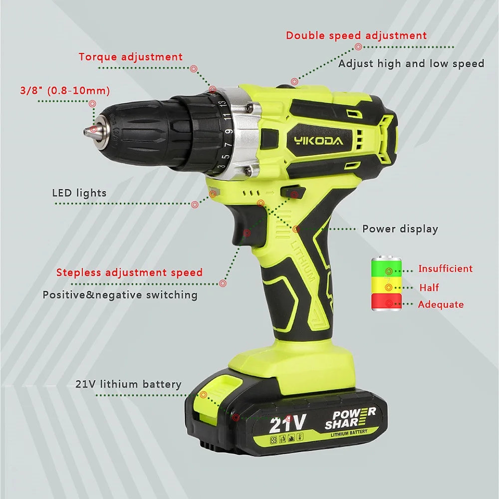 YIKODA 12V-21V Trapano a batteria al litio ricaricabile Produzione Polonia e produzione Cinese
