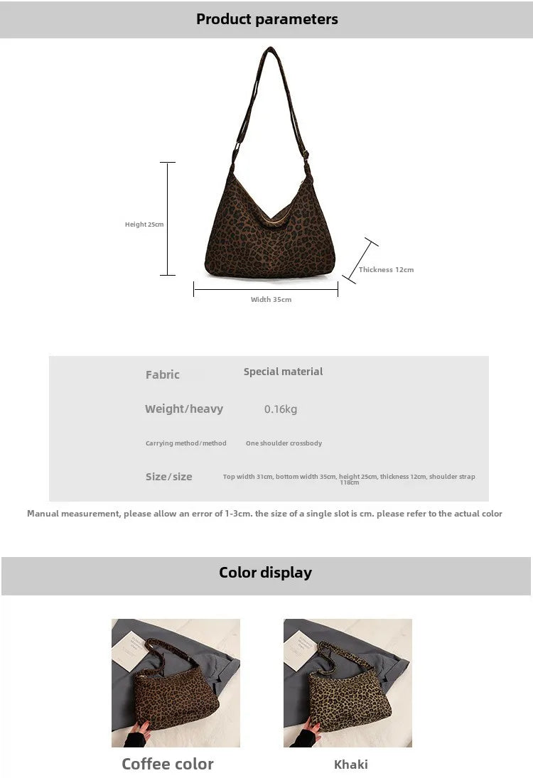 Borsa a tracolla da donna in tessuto morbido alla moda Borsa a tracolla da donna con stampa leopardata di grande capacità