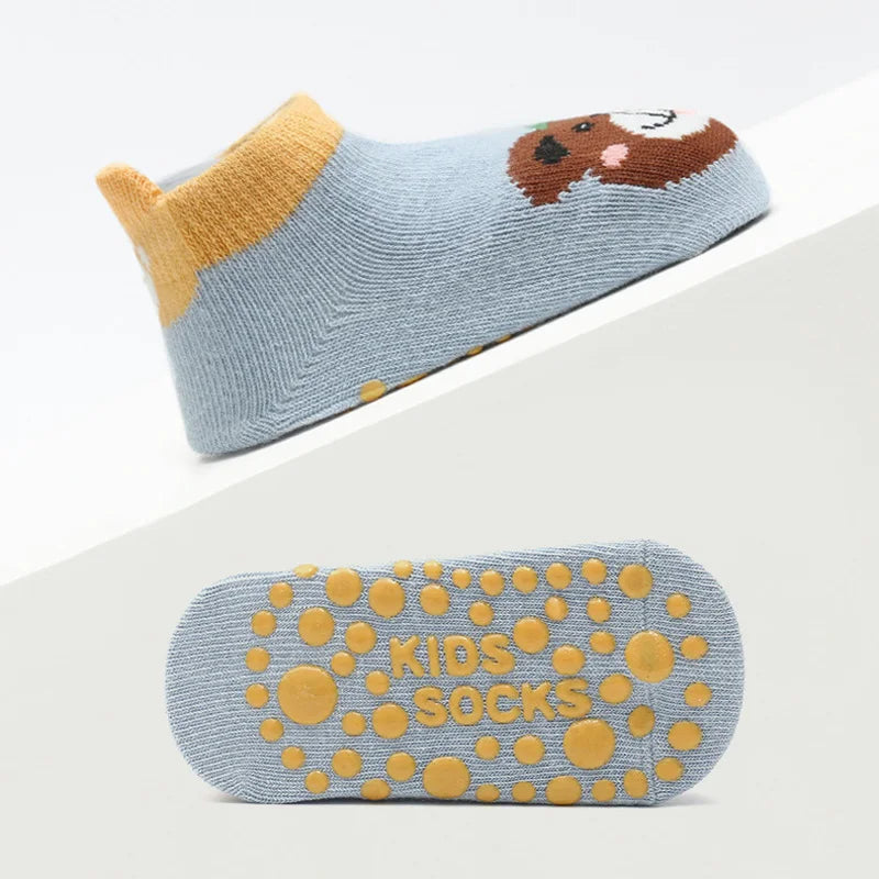 6 paia di calzini di cotone antiscivolo per bambini Cartoon Animal Pattern