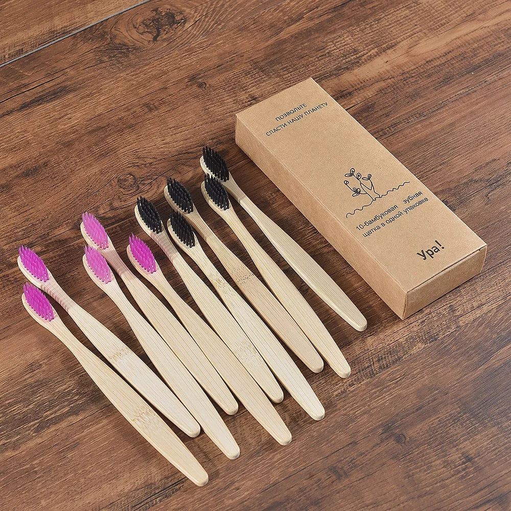 10 pezzi set di spazzolini da denti di bambù naturali setole morbide ecologici cura orale dentale