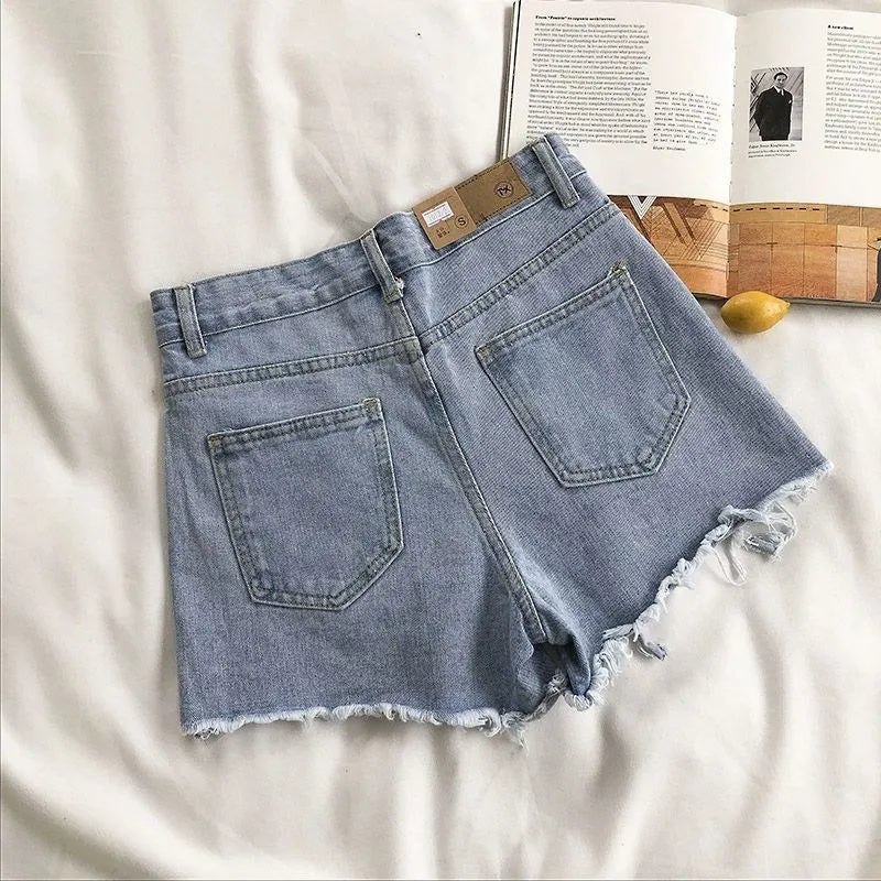 Pantaloncini in denim Donna Moda estiva Casual Jeans strappati a vita alta Y2K