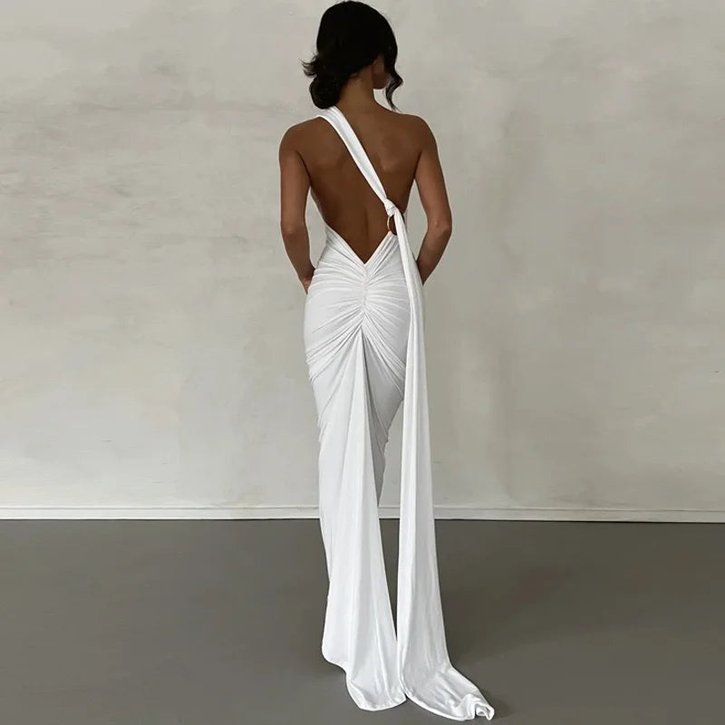 Abito da donna monospalla senza maniche da donna Sciarpa regolabile Loop increspato Backless