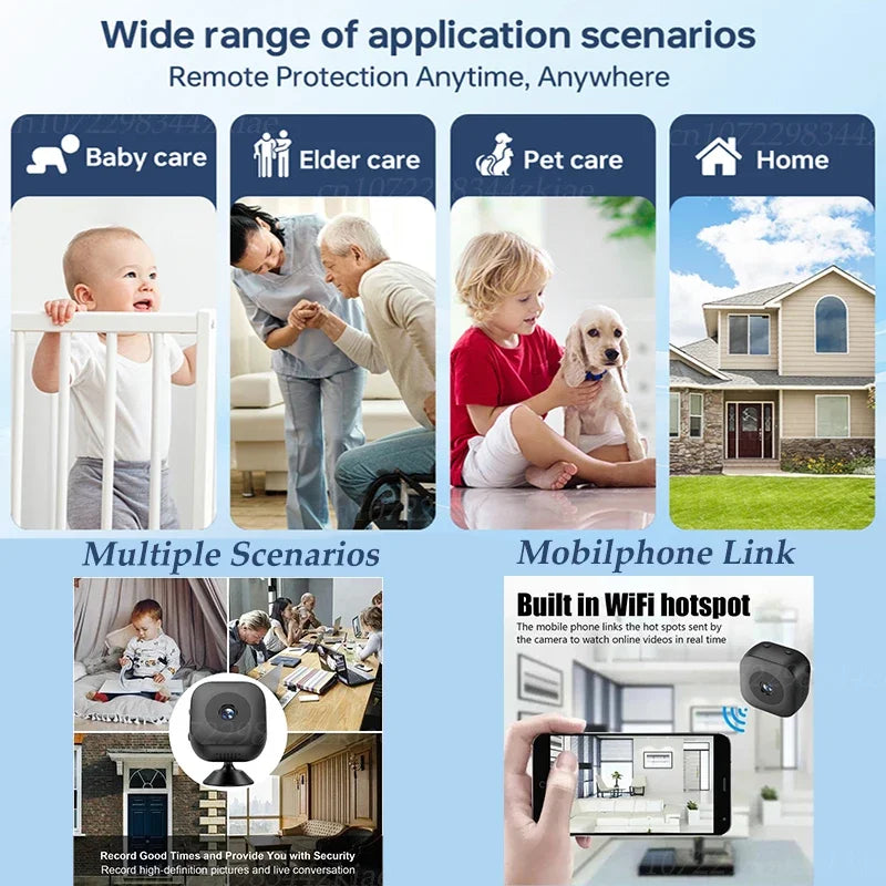 Mini Telecamera di sicurezza 4K Visione notturna a colori Monitor WiFi ad alta definizione Impermeabile Rilevamento del movimento Sorveglianza Smart Home