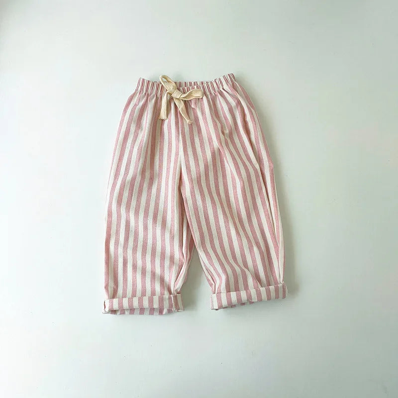 Pantaloni a righe in cotone di lino  per bambini