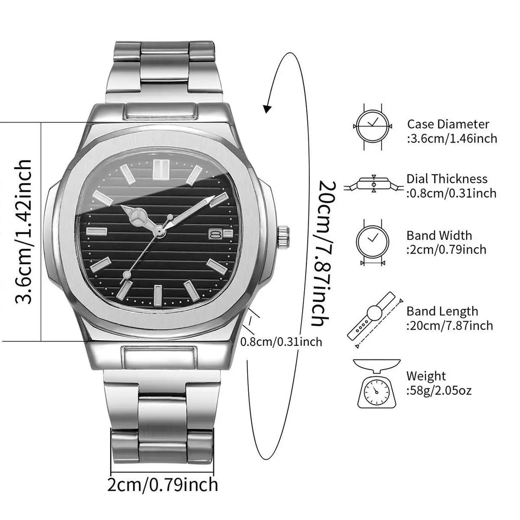 Orologi da uomo di lusso Moda Quadrante quadrato Cinturino in acciaio inossidabile Orologio al quarzo senza scatola