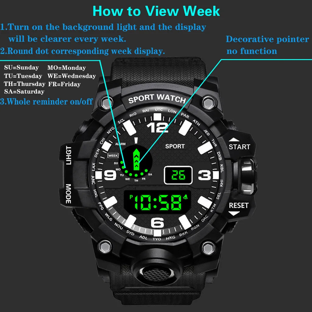 Orologio da uomo Multifunzionale Impermeabile Allarme luminoso